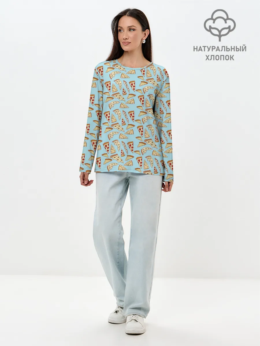 Лонгслив женский. Хлопок / Кусочки Пиццы