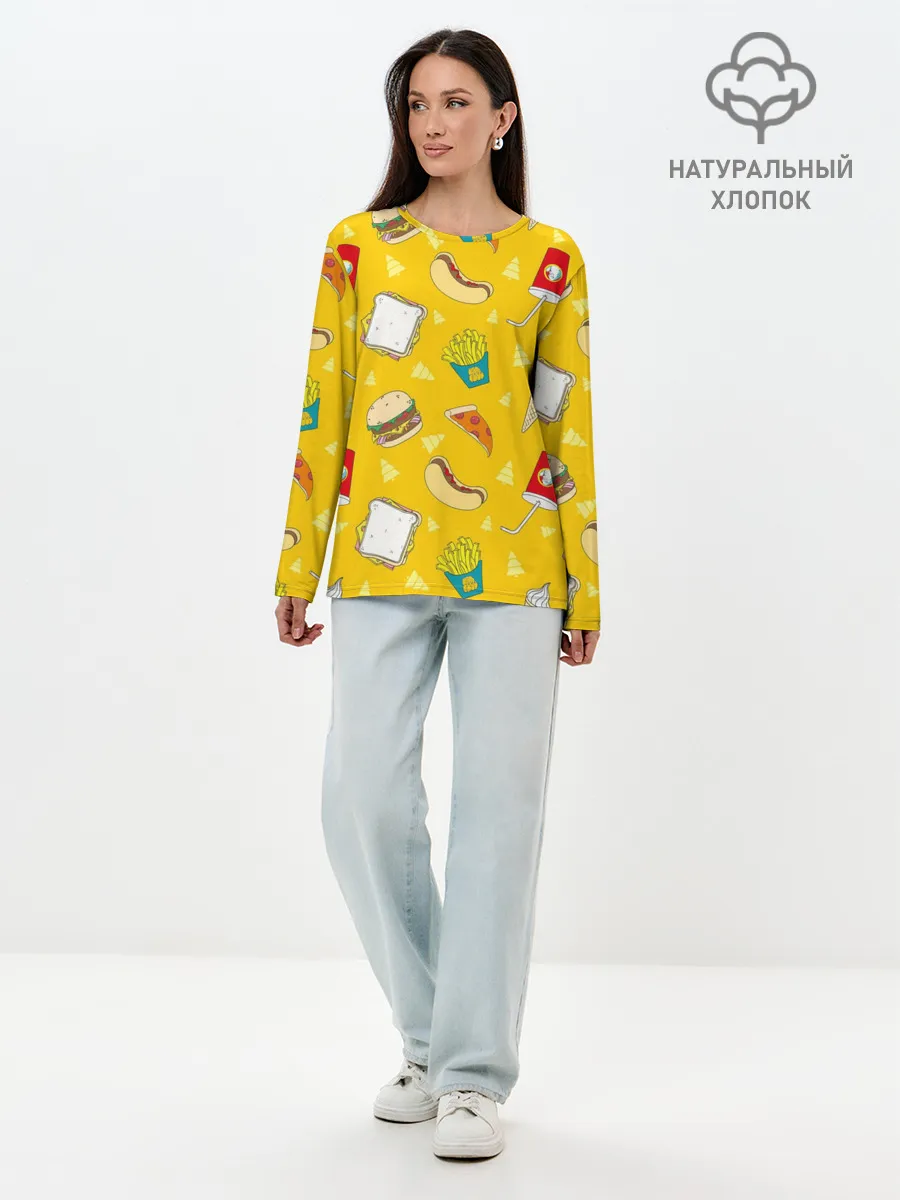 Лонгслив женский. Хлопок / Фастфуд