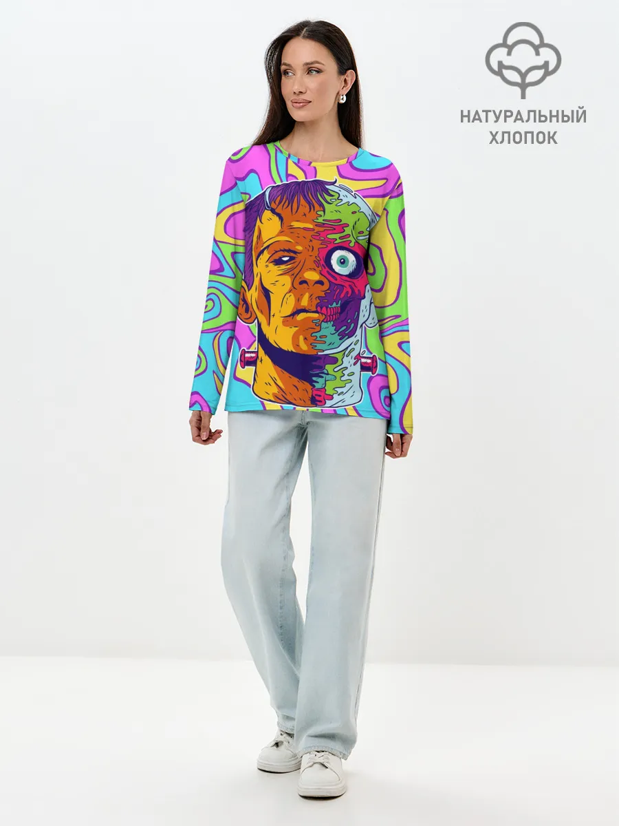 Лонгслив женский. Хлопок / Психоделический Франкенштейн
