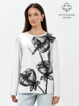 Лонгслив женский. Хлопок / Дымящие розы