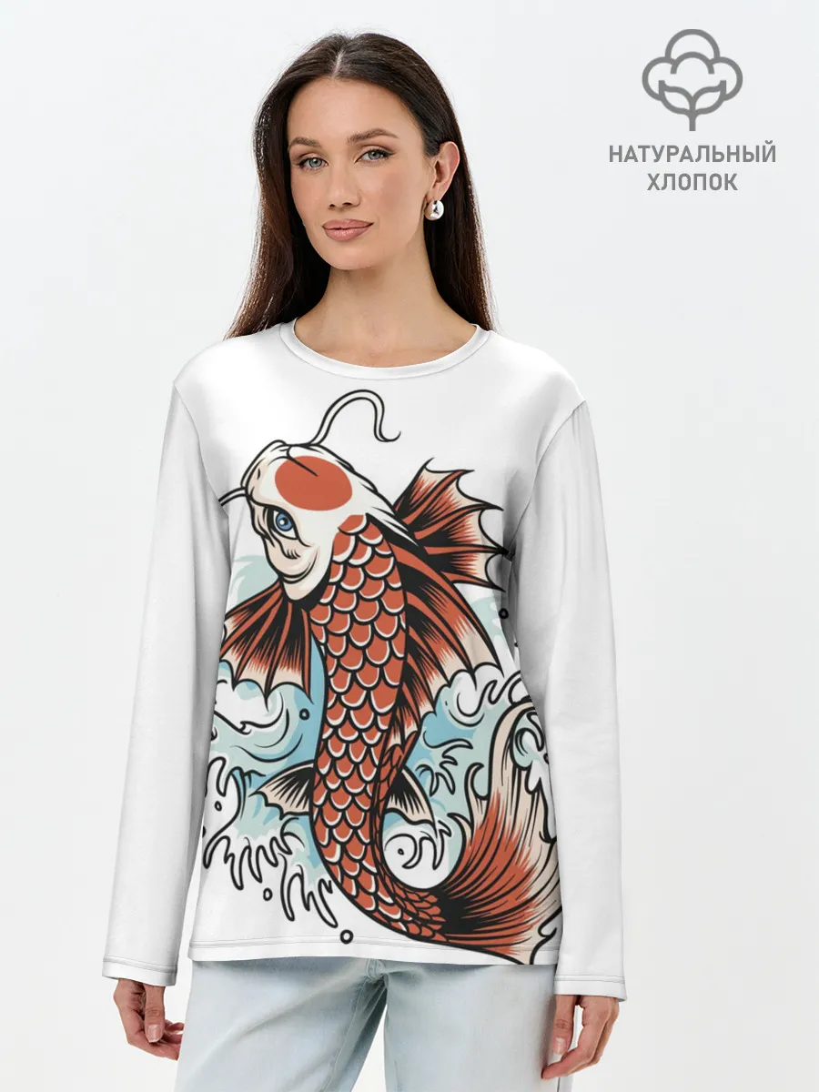 Лонгслив женский. Хлопок / Карп Кои