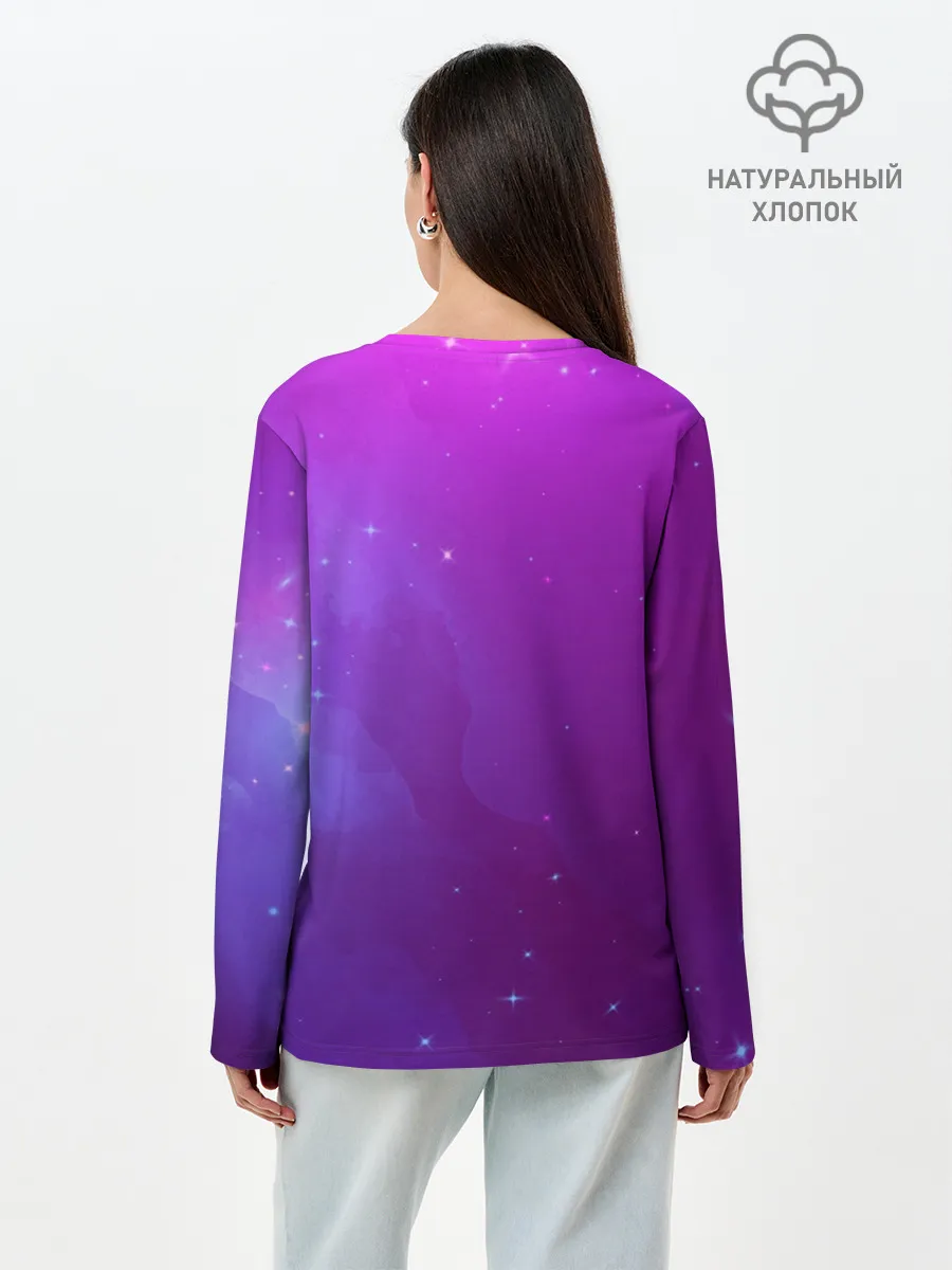 Лонгслив женский. Хлопок / Retrowave Neon Dinosaur