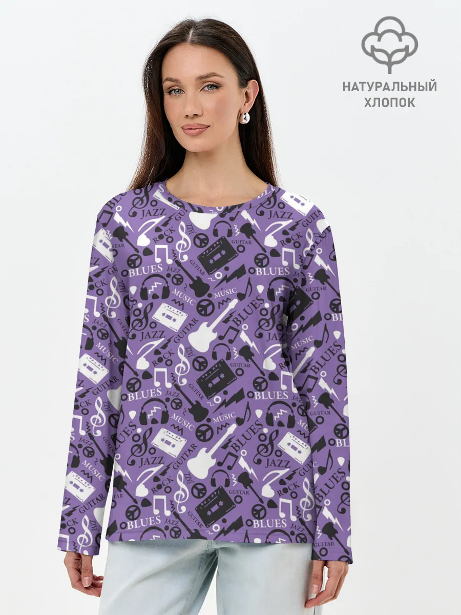 Лонгслив женский. Хлопок / Музыка