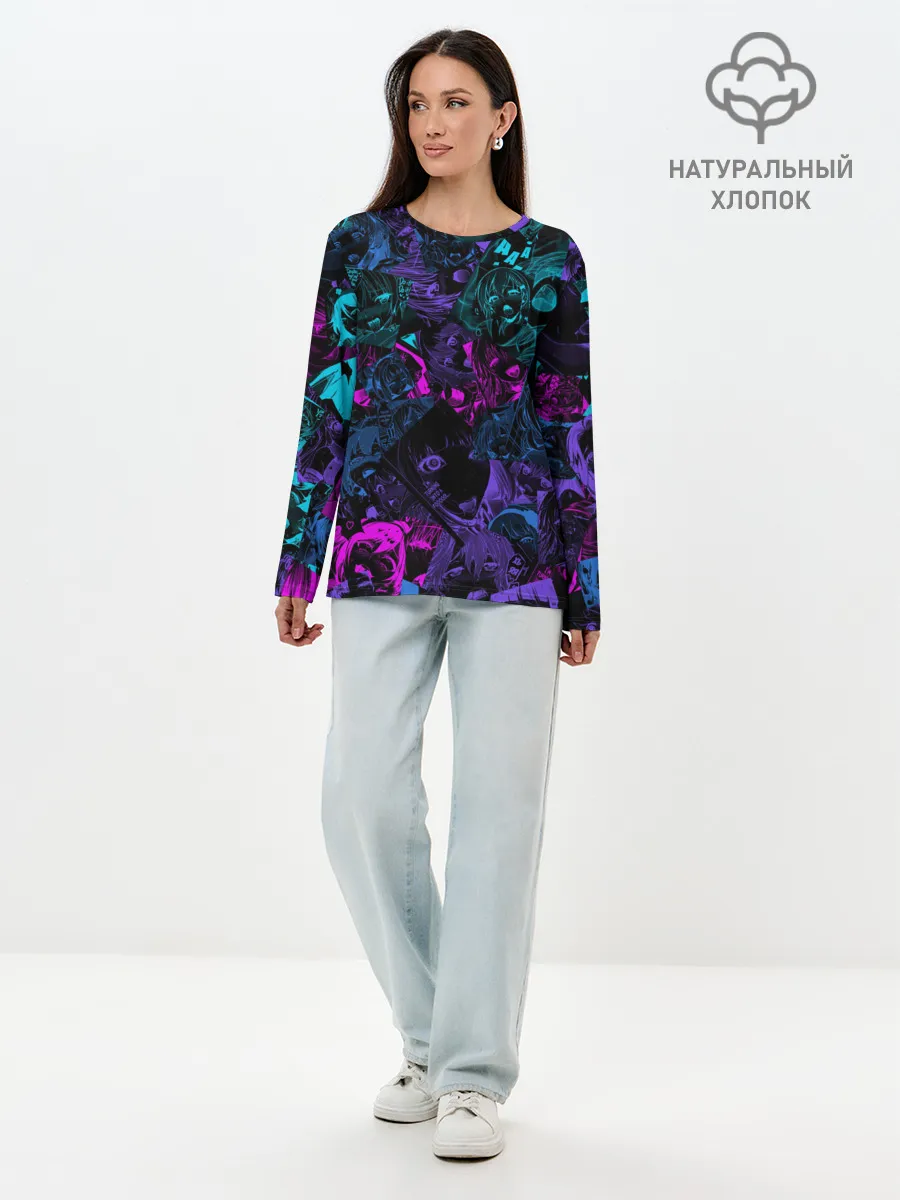 Лонгслив женский. Хлопок / Neon Ahegao