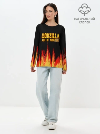 Лонгслив женский. Хлопок / годзилла