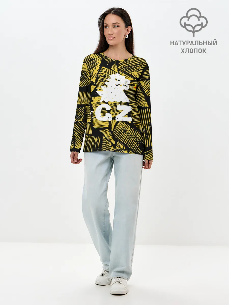 Лонгслив женский. Хлопок / годзилла