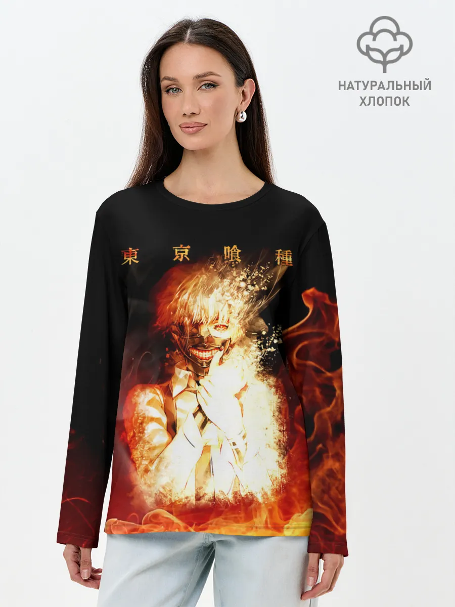 Лонгслив женский. Хлопок / Огненый Канеки Кен