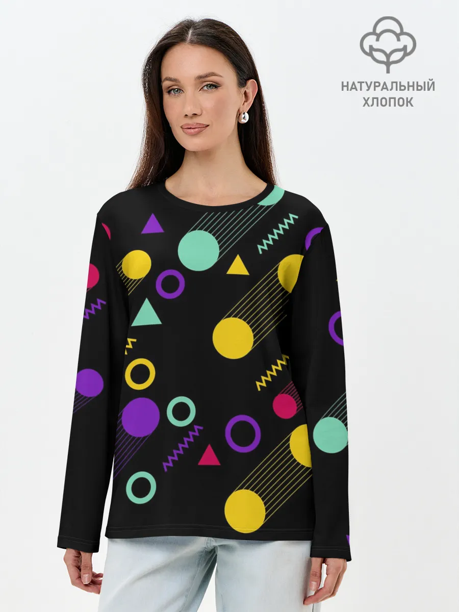 Лонгслив женский. Хлопок / Круги и Треугольники