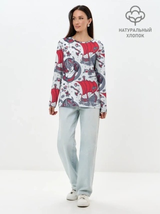 Лонгслив женский. Хлопок / Корабли и девушка викинг