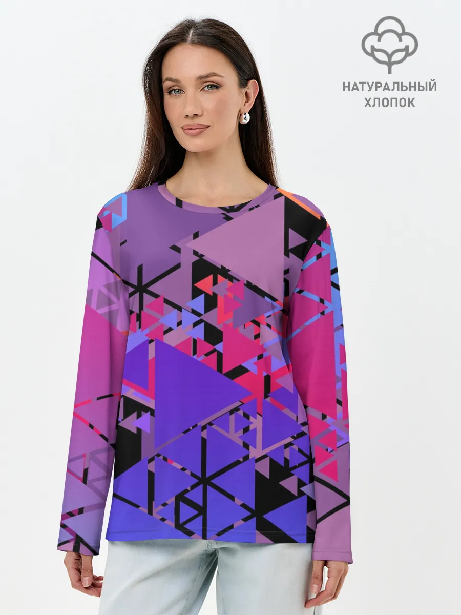 Лонгслив женский. Хлопок / Треугольники