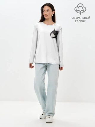 Лонгслив женский. Хлопок / КОТ В СЕРДЦЕ