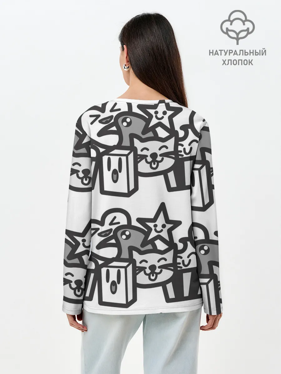 Лонгслив женский. Хлопок / Чёрно-белые дудлы