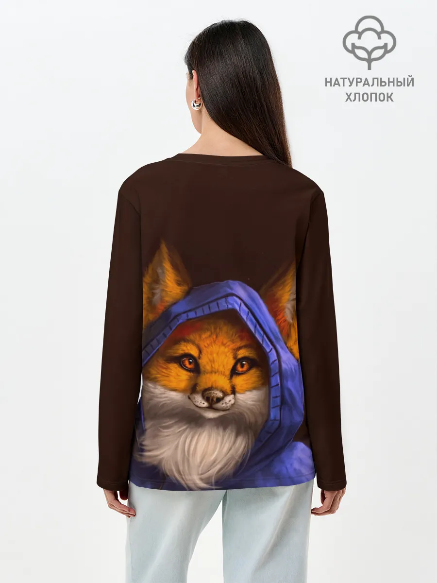 Лонгслив женский. Хлопок / Лисенок в капюшоне