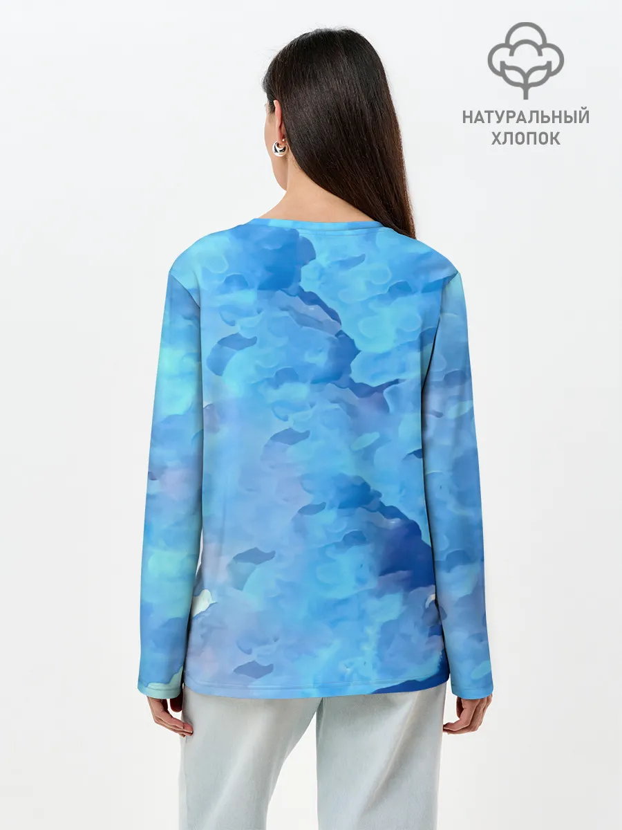 Лонгслив женский. Хлопок / Kaneki Ken на синем фоне