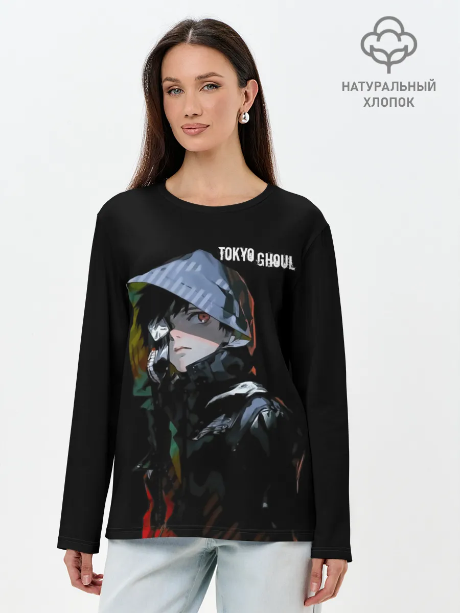 Лонгслив женский. Хлопок / Канеки Кен с капюшоном