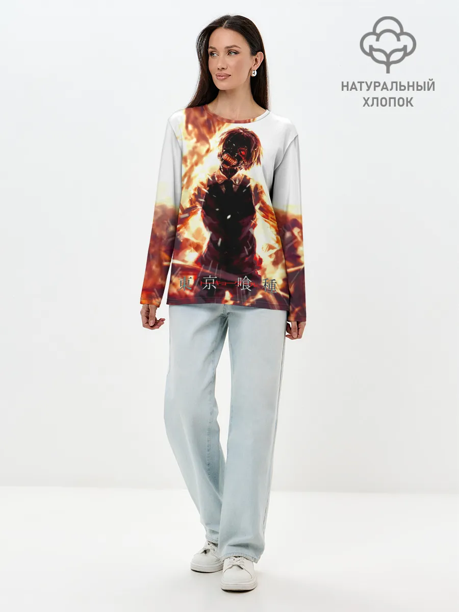 Лонгслив женский. Хлопок / Канеки Кен в огне