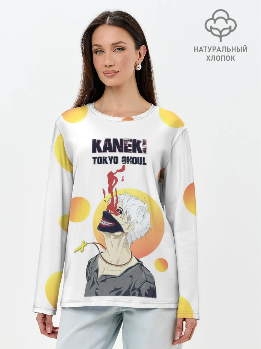 Лонгслив женский. Хлопок / Kaneki Ken желтые круги