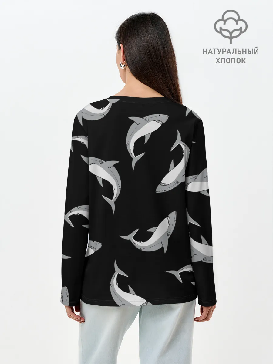 Лонгслив женский. Хлопок / Акулы