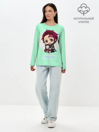 Лонгслив женский. Хлопок / Танджиро Клинок, рассекающий демонов