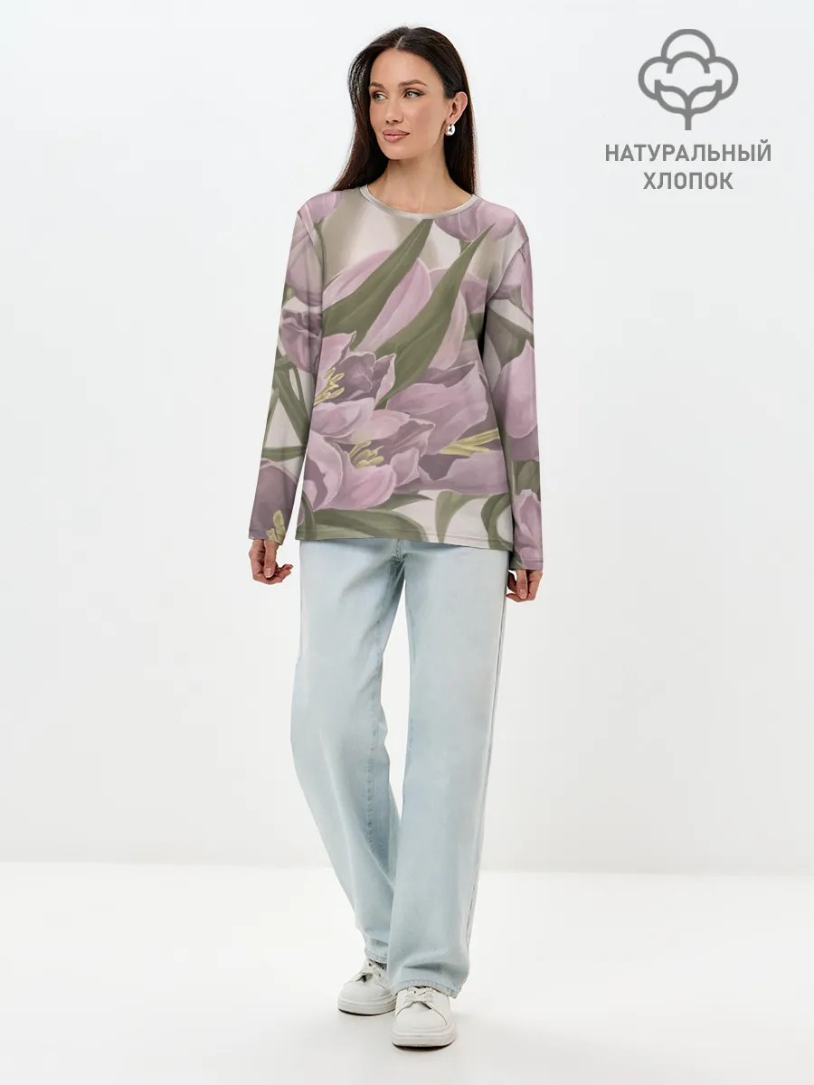 Лонгслив женский. Хлопок / Сахарный розовый