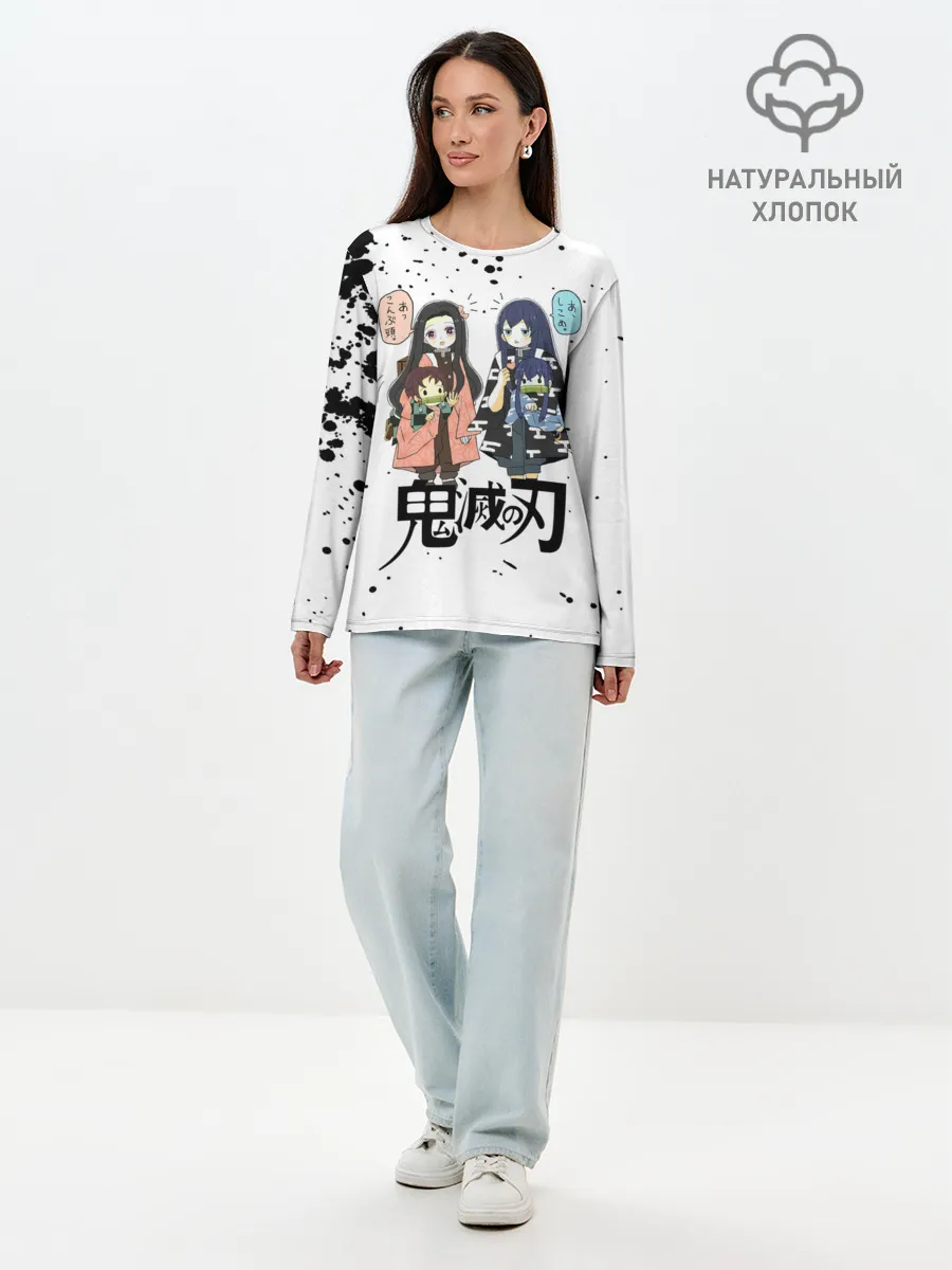 Лонгслив женский. Хлопок / Клинок, рассекающий демонов