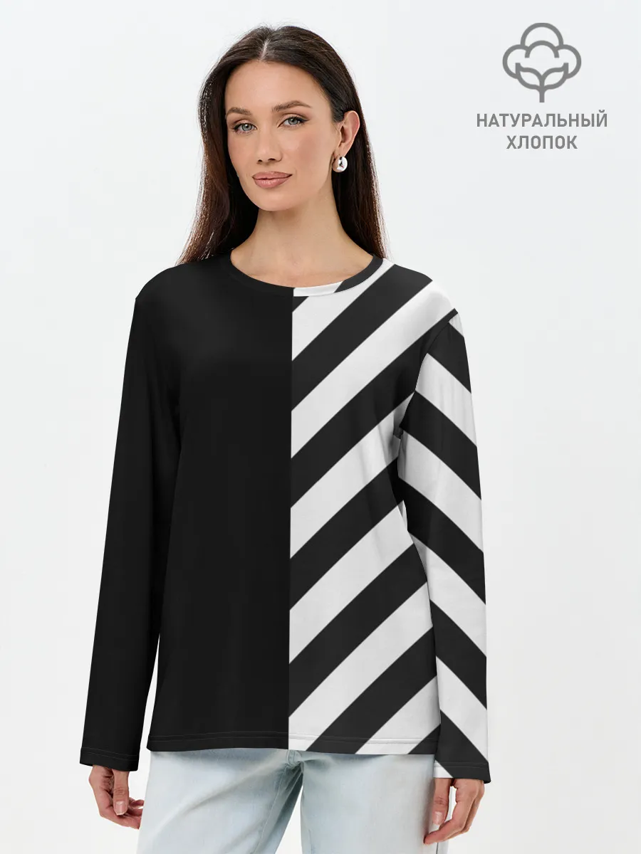 Лонгслив женский. Хлопок / Черно-Белые Полосы