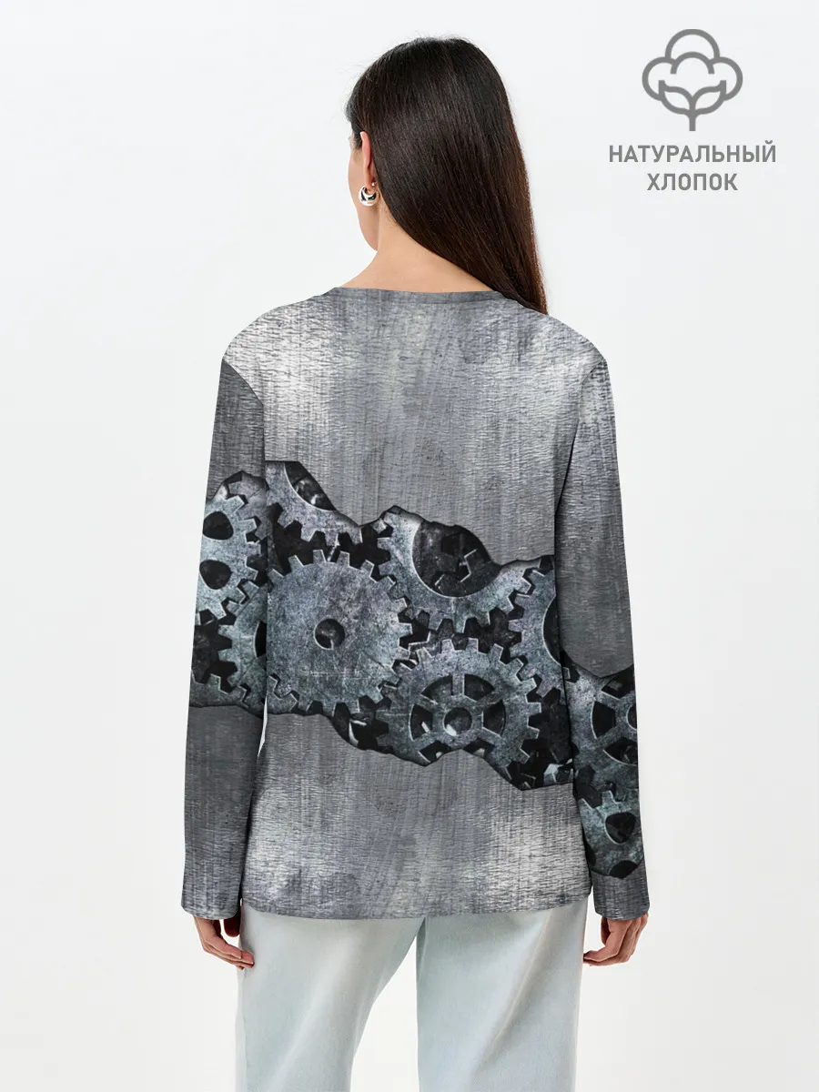 Лонгслив женский. Хлопок / Шестеренки