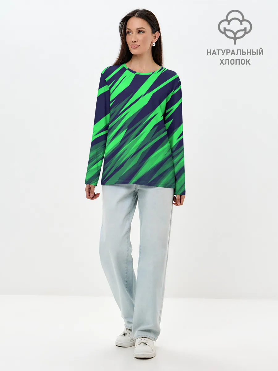 Лонгслив женский. Хлопок / Абстрактный дизайн ,,Зелень
