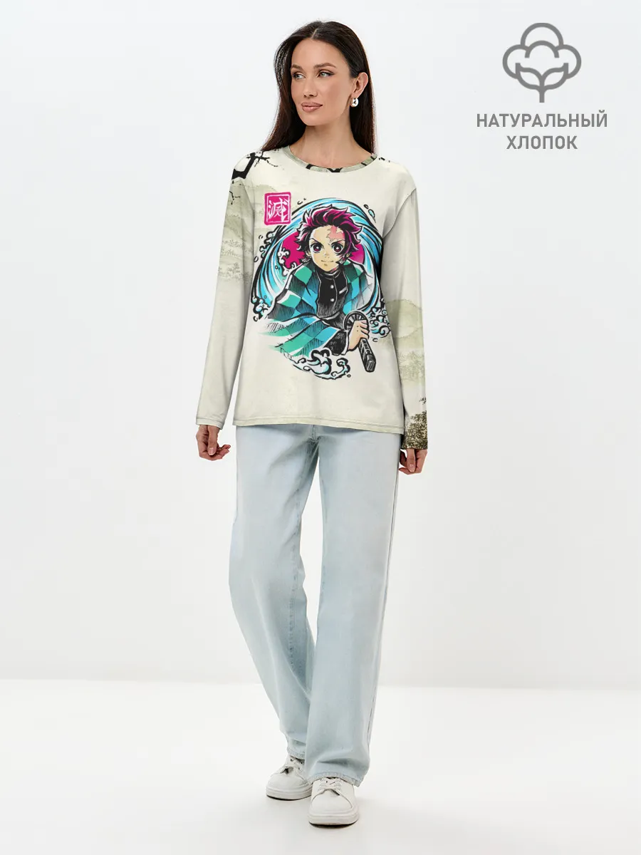 Лонгслив женский. Хлопок / Kamado Tanjiro зарисовка