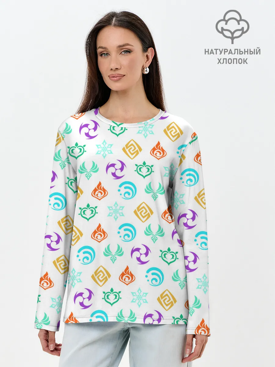 Лонгслив женский. Хлопок / GENSHIN IMPACT ЭМБЛЕМЫ