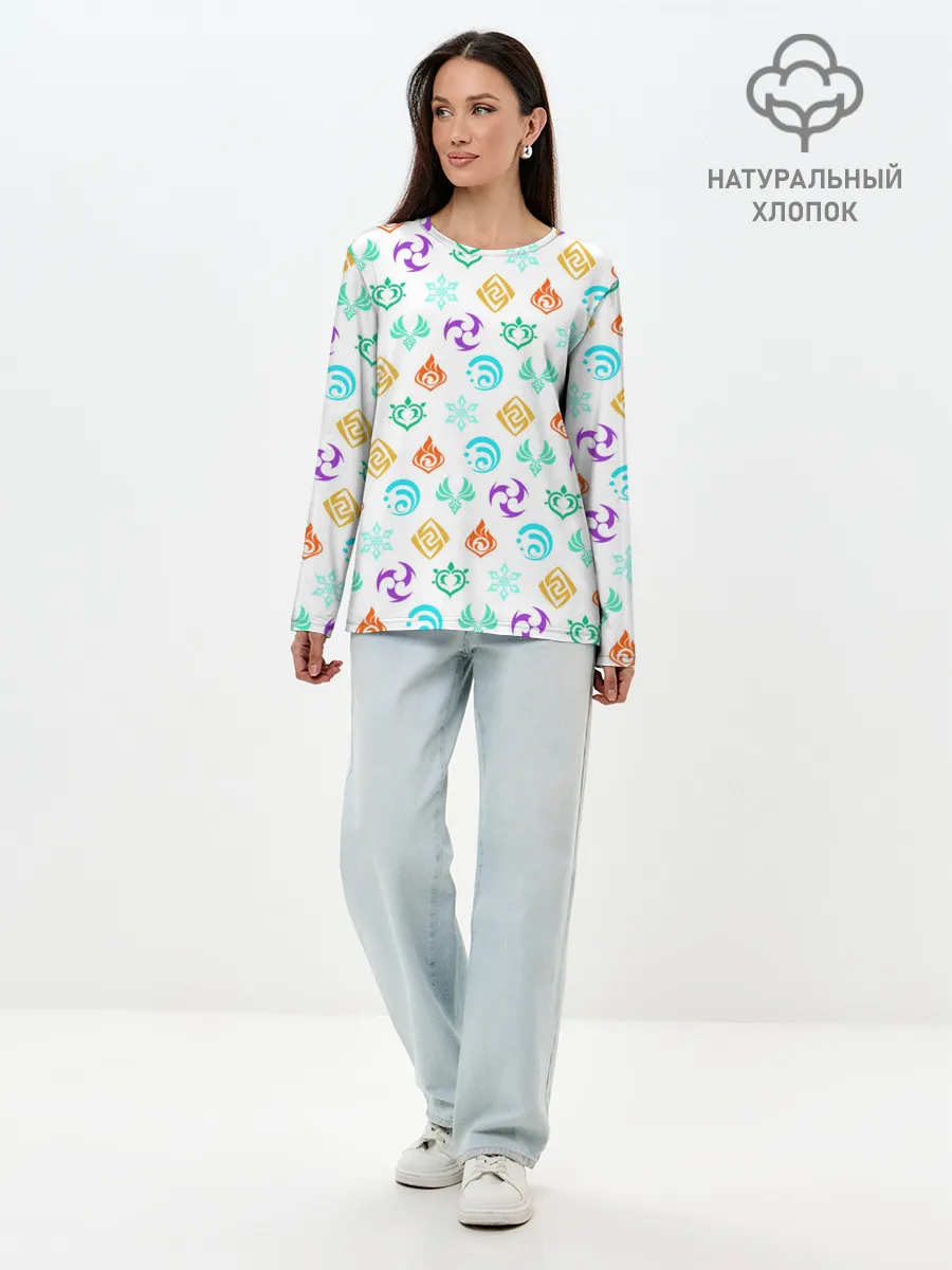 Лонгслив женский. Хлопок / GENSHIN IMPACT ЭМБЛЕМЫ