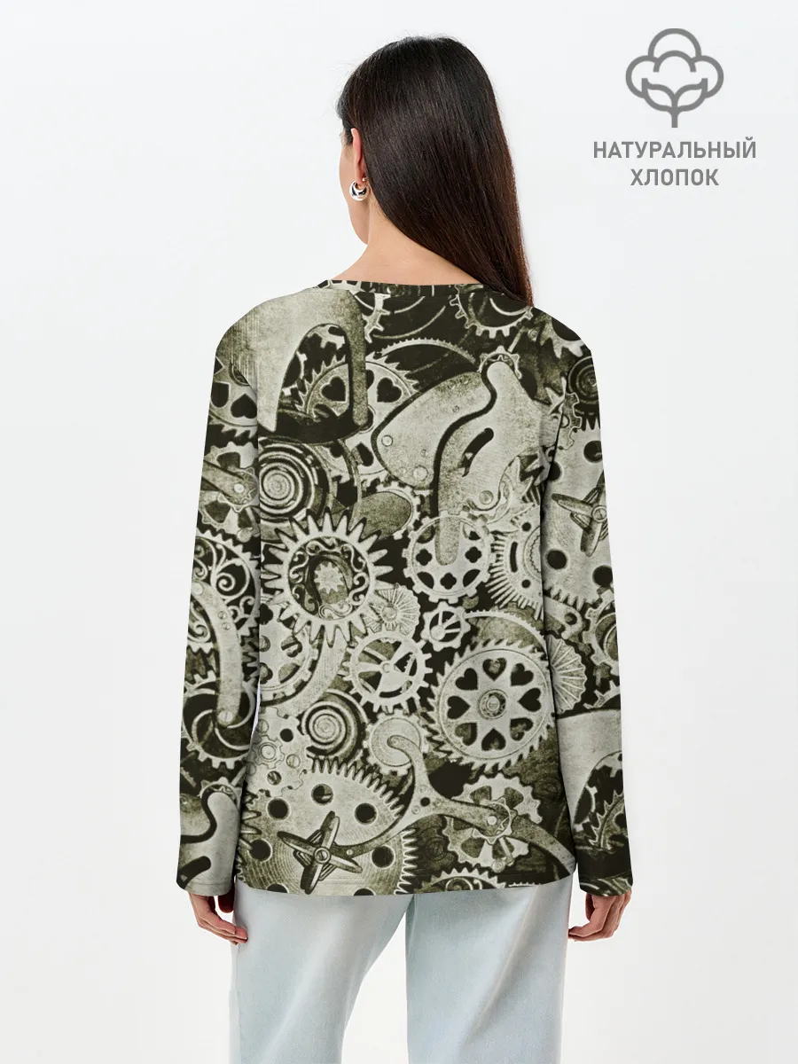 Лонгслив женский. Хлопок / Стимпанк Сова