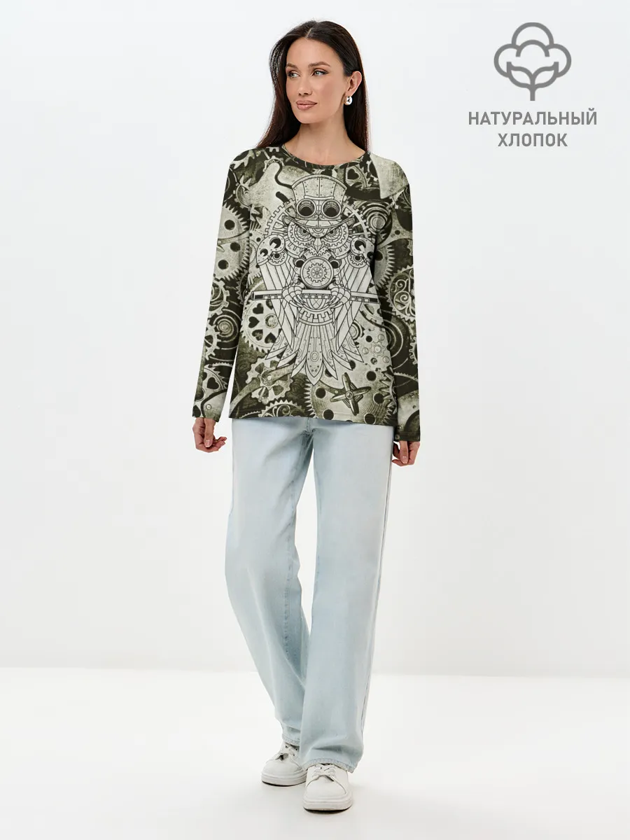 Лонгслив женский. Хлопок / Стимпанк Сова