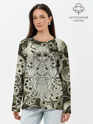 Лонгслив женский. Хлопок / Стимпанк Сова