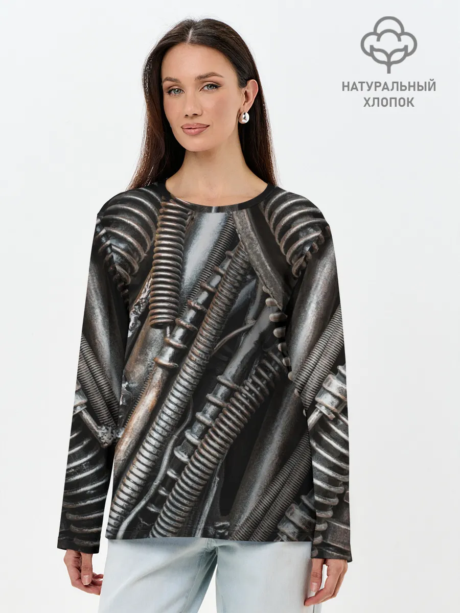 Лонгслив женский. Хлопок / СТИМПАНК | МЕХАНИЧЕСКИЕ ЧАСТИ
