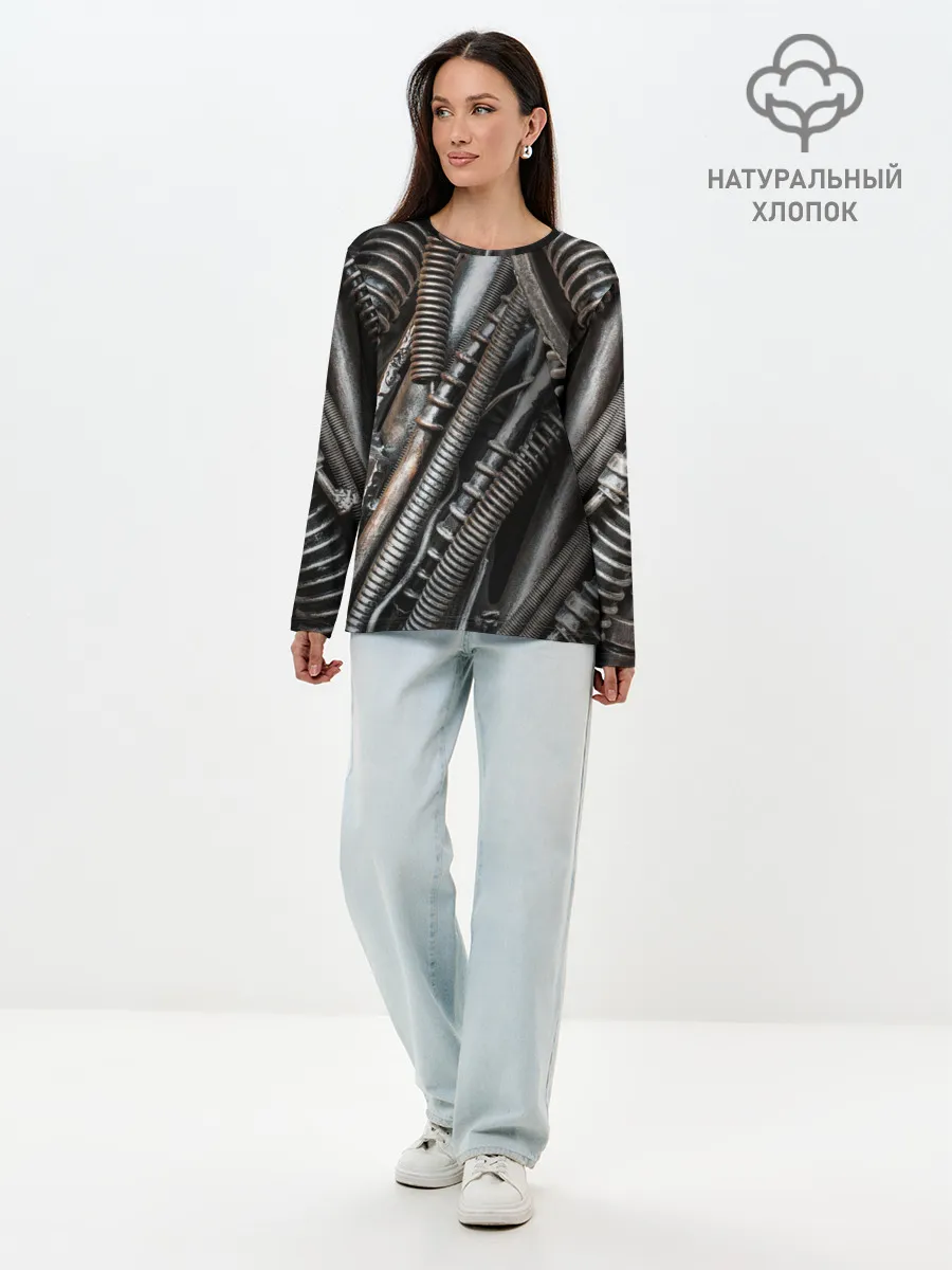 Лонгслив женский. Хлопок / СТИМПАНК | МЕХАНИЧЕСКИЕ ЧАСТИ