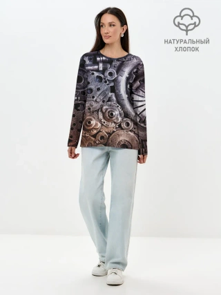 Лонгслив женский. Хлопок / СТИМПАНК | МЕТАЛ