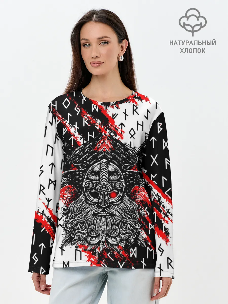 Лонгслив женский. Хлопок / БОГ ОДИН