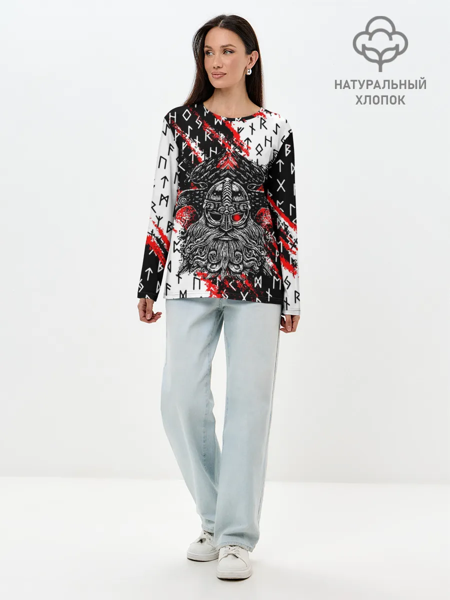 Лонгслив женский. Хлопок / БОГ ОДИН
