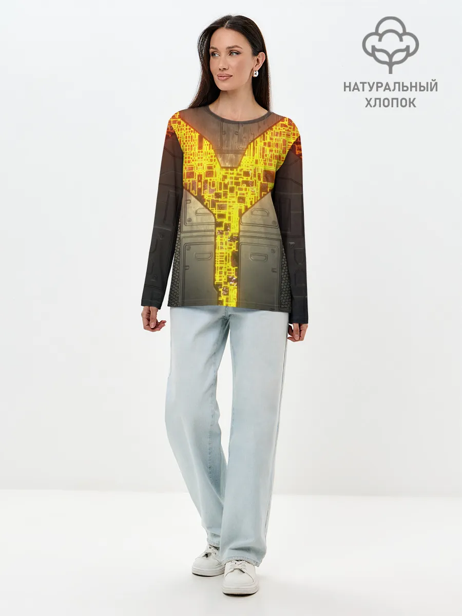 Лонгслив женский. Хлопок / Неоновая внутренность 3D