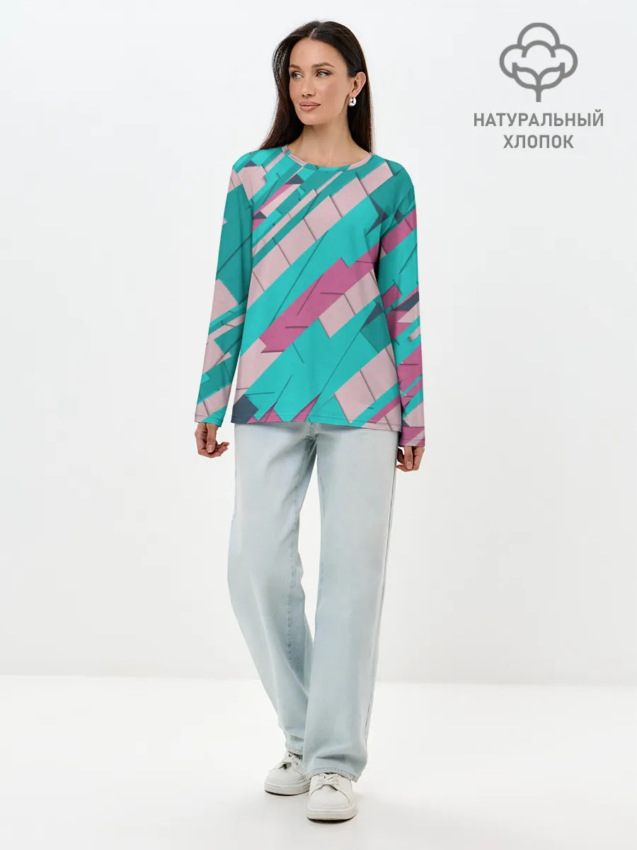 Лонгслив женский. Хлопок / Геометрическая Абстракция