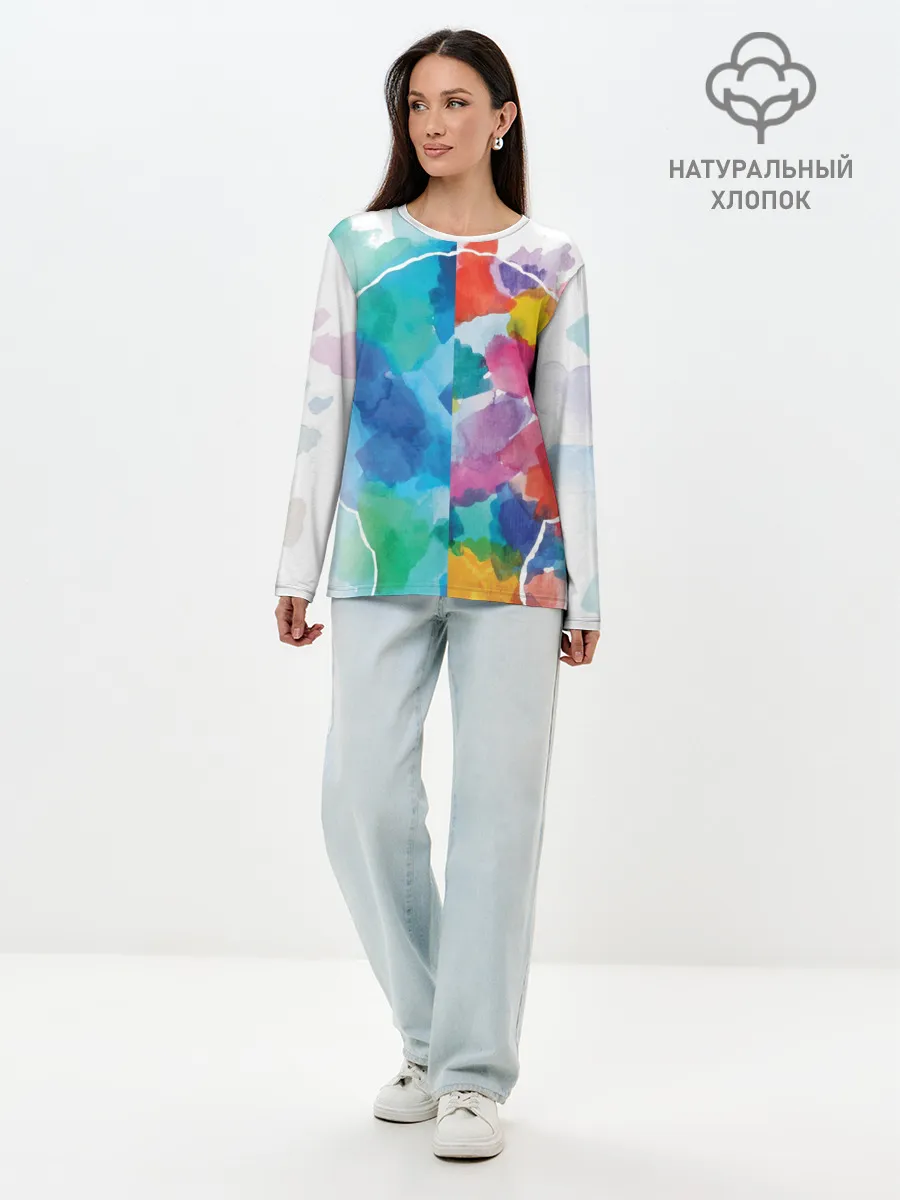 Лонгслив женский. Хлопок / Акварель
