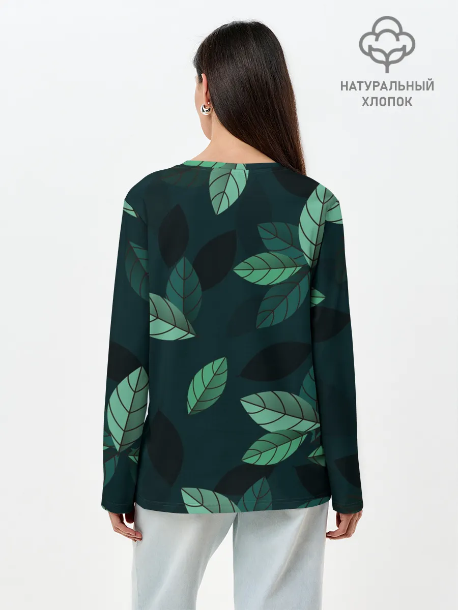 Лонгслив женский. Хлопок / Текстура Листья
