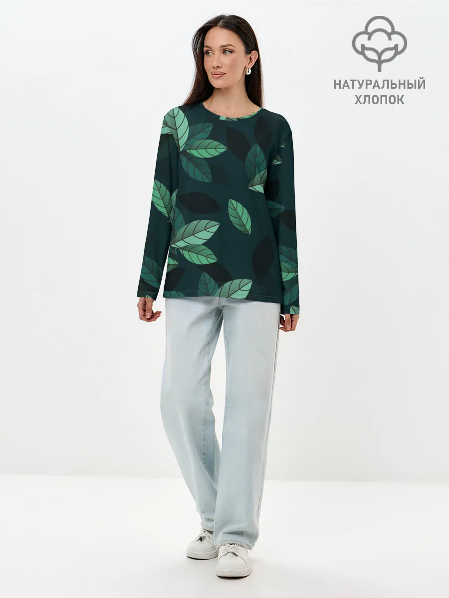 Лонгслив женский. Хлопок / Текстура Листья