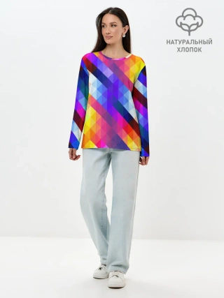 Лонгслив женский. Хлопок / Пиксельная радуга