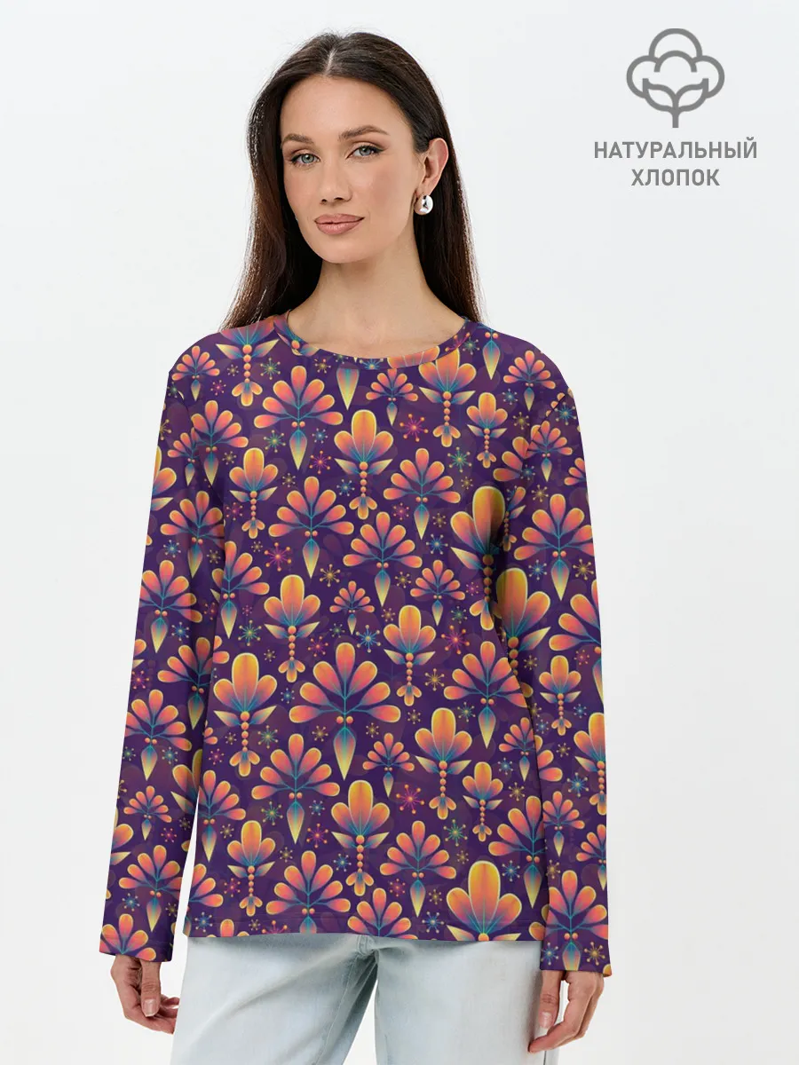 Лонгслив женский. Хлопок / Абстрактные узоры