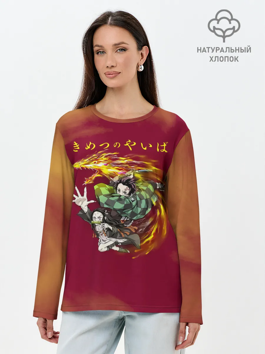 Лонгслив женский. Хлопок / Танджиро и Незуко Камадо