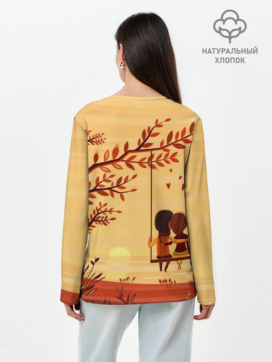 Лонгслив женский. Хлопок / Романтика. Пара на качелях