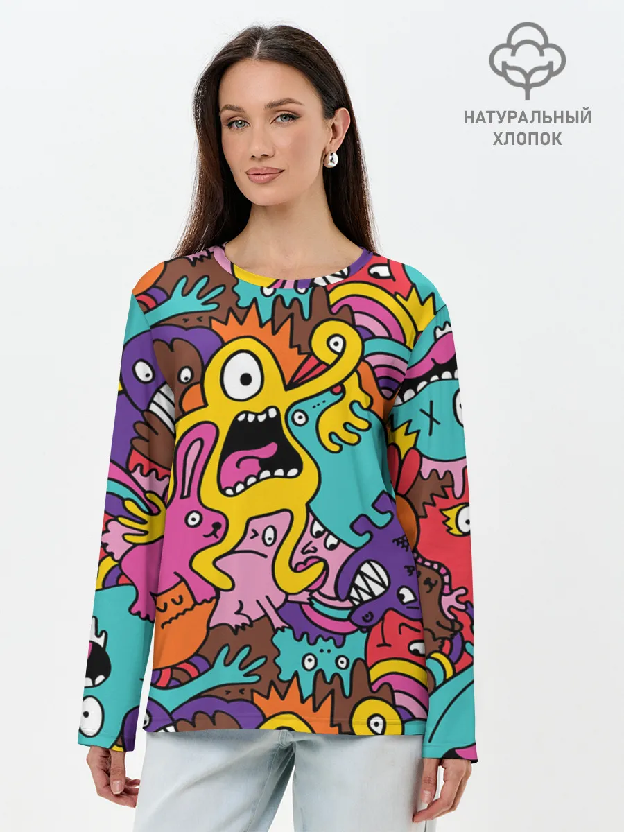 Лонгслив женский. Хлопок / crazy abstraction