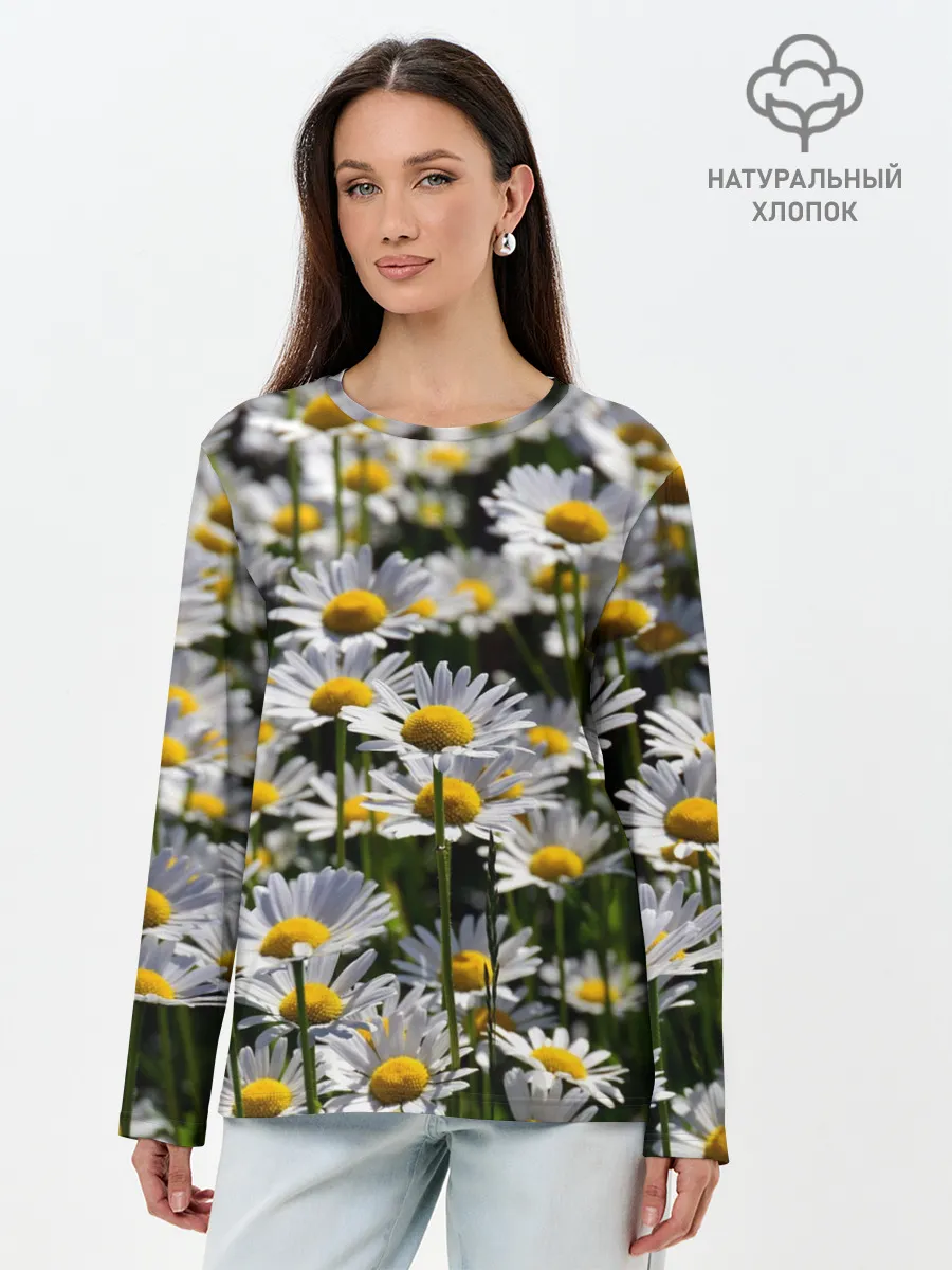 Лонгслив женский. Хлопок / Ромашки